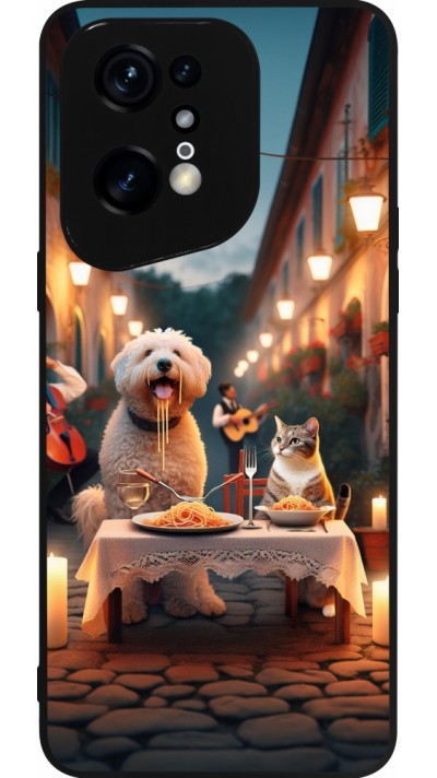 Coque OPPO Find X5 Pro - Silicone rigide noir Valentine 2024 Dog & Cat Candlelight