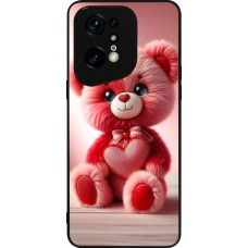 Coque OPPO Find X5 Pro - Silicone rigide noir Valentine 2024 Ourson rose