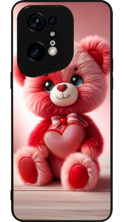 Coque OPPO Find X5 Pro - Silicone rigide noir Valentine 2024 Ourson rose