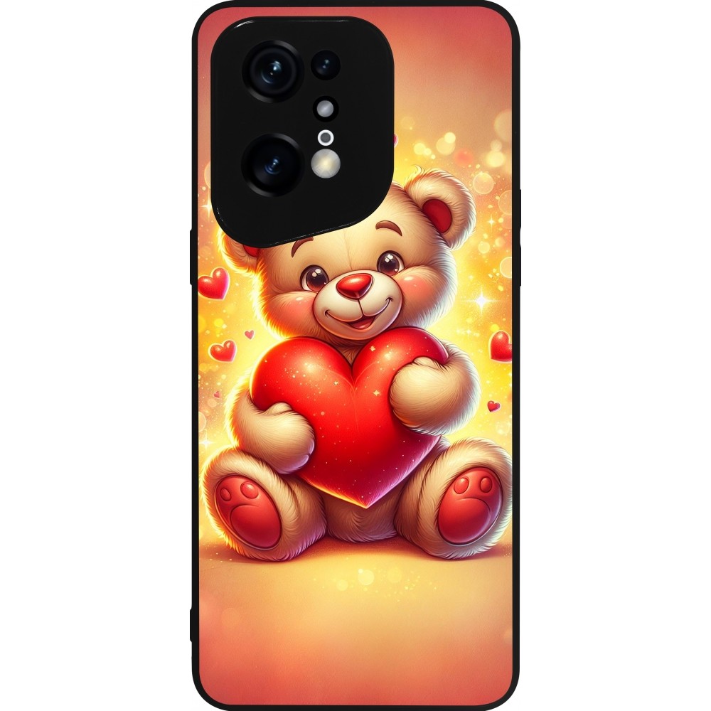 Coque OPPO Find X5 Pro - Silicone rigide noir Valentine 2024 Teddy love