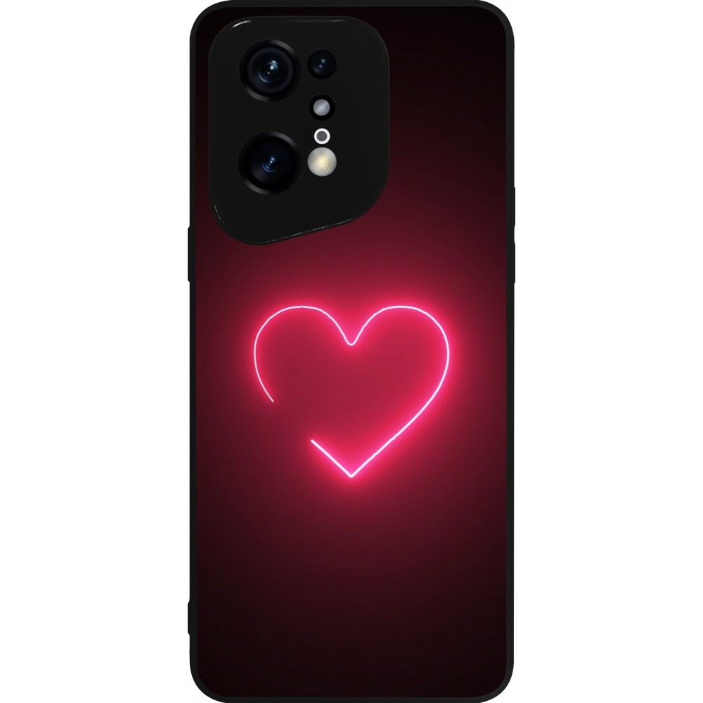 Coque OPPO Find X5 Pro - Silicone rigide noir Valentine 2023 single neon heart