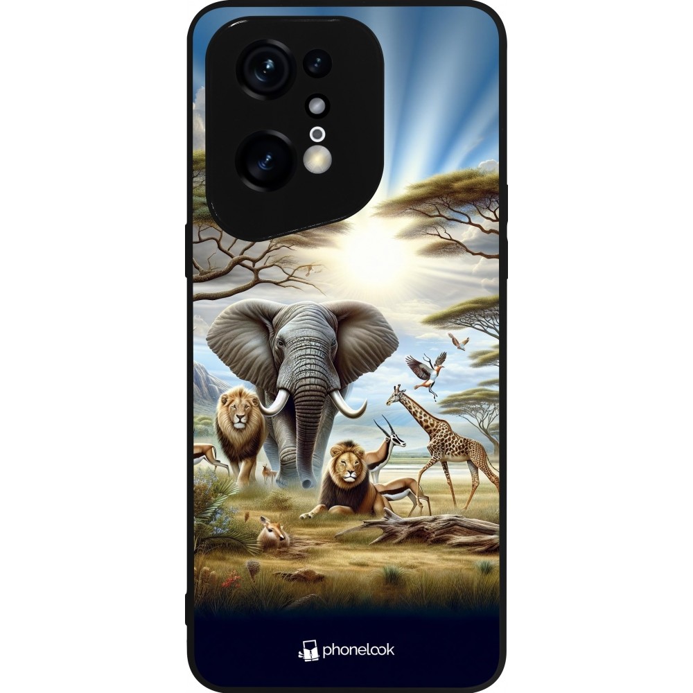 Coque OPPO Find X5 Pro - Silicone rigide noir Vie sauvage africaine