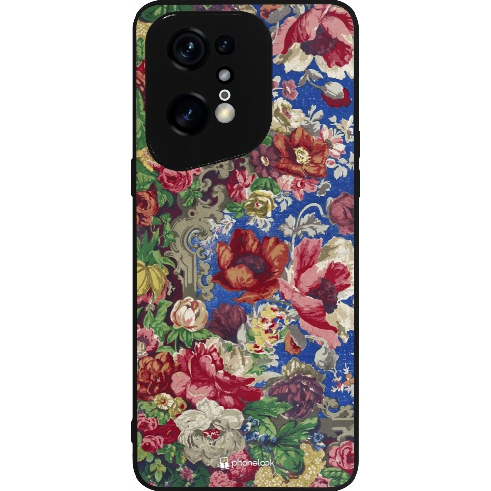 Coque OPPO Find X5 Pro - Silicone rigide noir Vintage Art Flowers