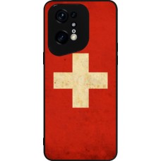 Coque OPPO Find X5 Pro - Silicone rigide noir Vintage Flag SWISS