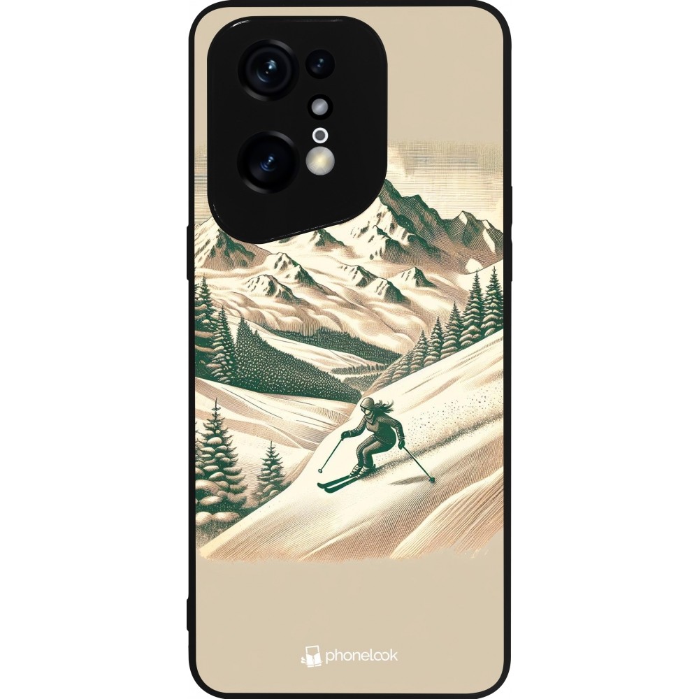 Coque OPPO Find X5 Pro - Silicone rigide noir Vintage Ski Mountain