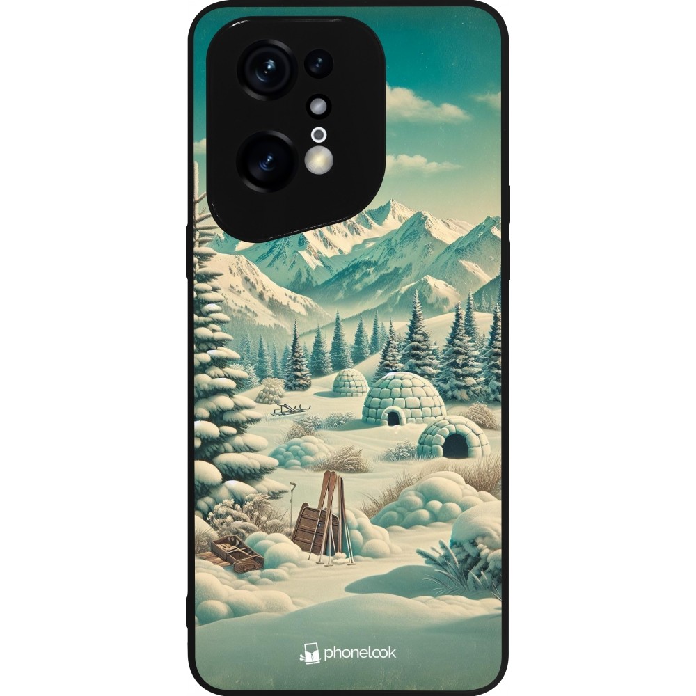 Coque OPPO Find X5 Pro - Silicone rigide noir Vintage Snowy Mountain Igloo