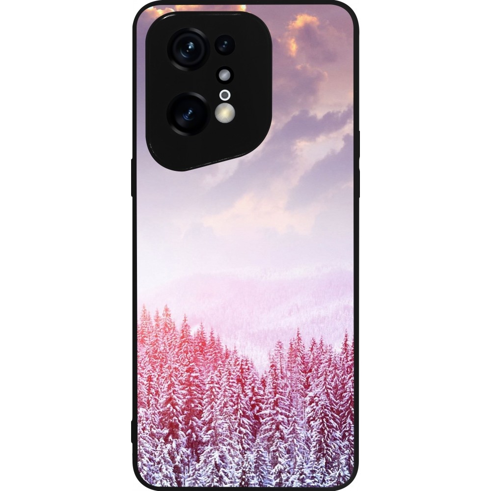 Coque OPPO Find X5 Pro - Silicone rigide noir Winter 22 Pink Forest