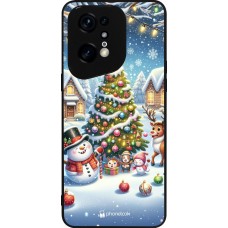 Coque OPPO Find X5 Pro - Silicone rigide noir Noël 2023 bonhomme de neige et sapin