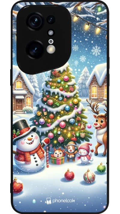 Coque OPPO Find X5 Pro - Silicone rigide noir Noël 2023 bonhomme de neige et sapin