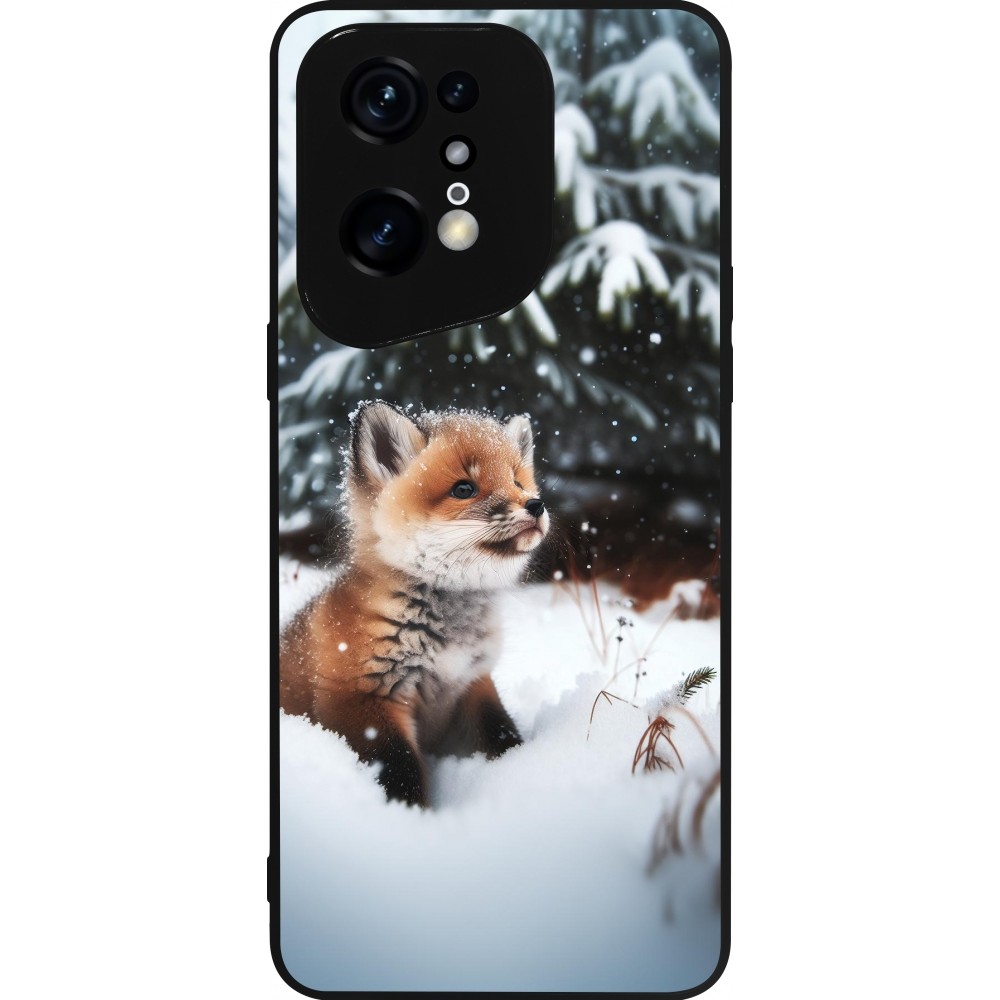 Coque OPPO Find X5 Pro - Silicone rigide noir Noël 2023 Renardeau sapin