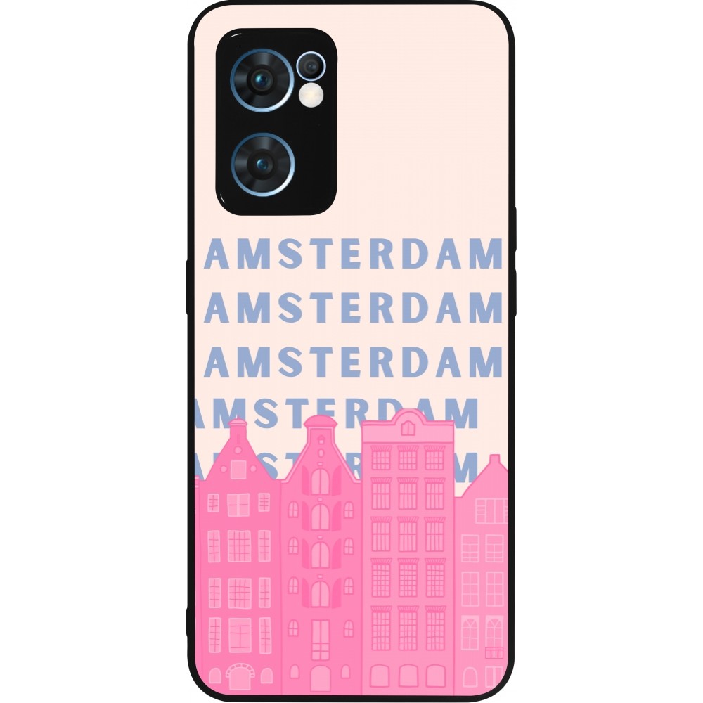 Coque OPPO Reno7 5G - Silicone rigide noir Amsterdam Pink Print