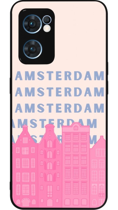 Coque OPPO Reno7 5G - Silicone rigide noir Amsterdam Pink Print