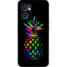 Coque OPPO Reno7 5G - Silicone rigide noir Ananas Multi-colors