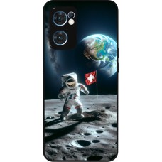 Coque OPPO Reno7 5G - Silicone rigide noir Astro Suisse sur lune