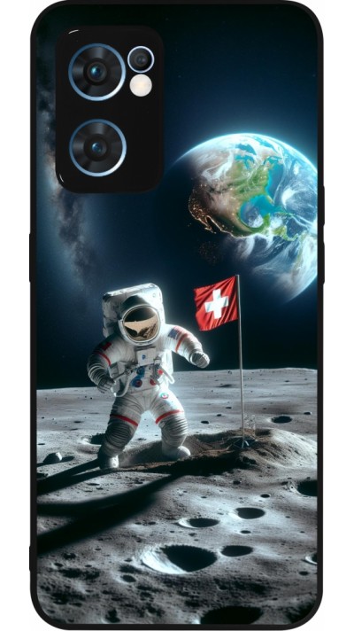 Coque OPPO Reno7 5G - Silicone rigide noir Astro Suisse sur lune