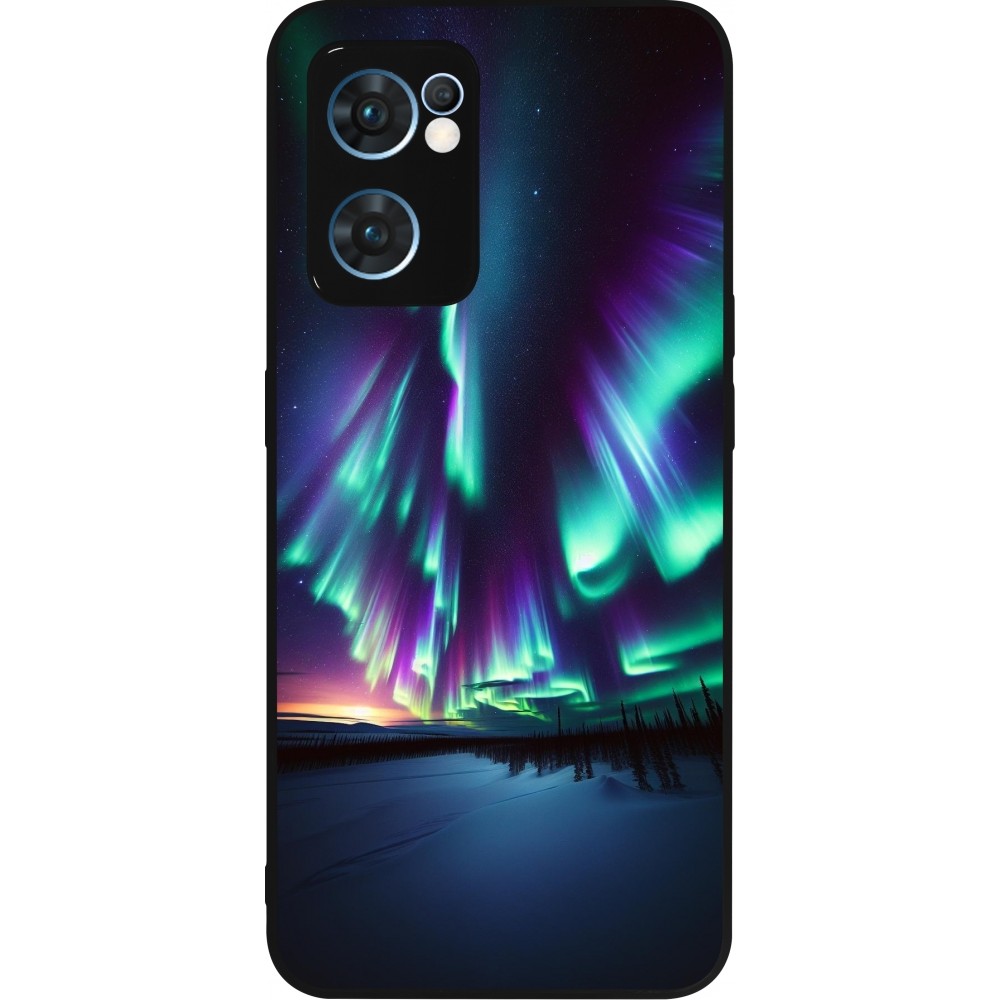 Coque OPPO Reno7 5G - Silicone rigide noir Aurore Boréale Étincelante