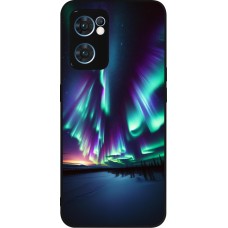 Coque OPPO Reno7 5G - Silicone rigide noir Aurore Boréale Étincelante