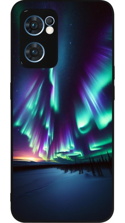 Coque OPPO Reno7 5G - Silicone rigide noir Aurore Boréale Étincelante