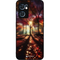 Coque OPPO Reno7 5G - Silicone rigide noir Automne doré glare