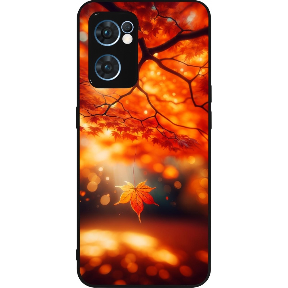 Coque OPPO Reno7 5G - Silicone rigide noir Automne Magique Orange