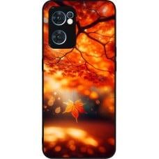 Coque OPPO Reno7 5G - Silicone rigide noir Automne Magique Orange