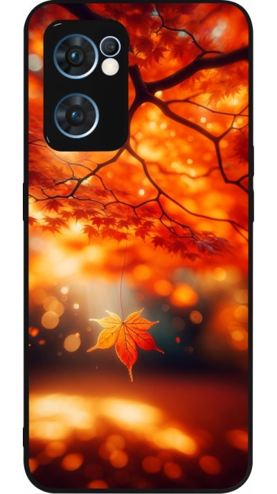 Coque OPPO Reno7 5G - Silicone rigide noir Automne Magique Orange