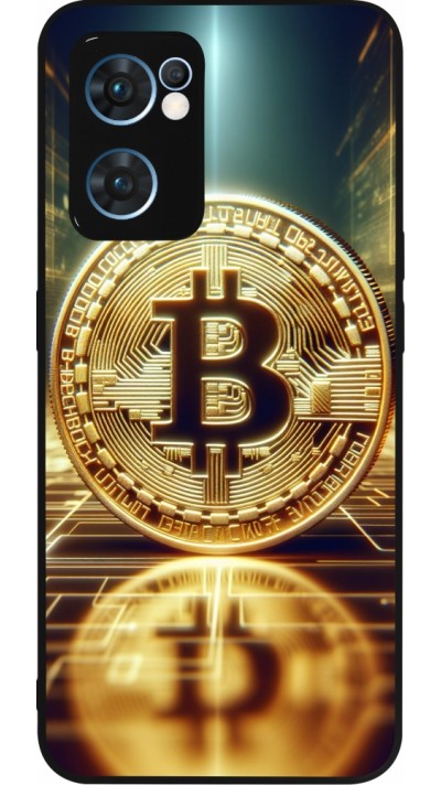 Coque OPPO Reno7 5G - Silicone rigide noir Bitcoin Standing