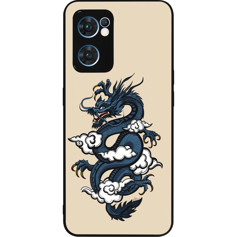 Coque OPPO Reno7 5G - Silicone rigide noir Blue Dragon Tattoo