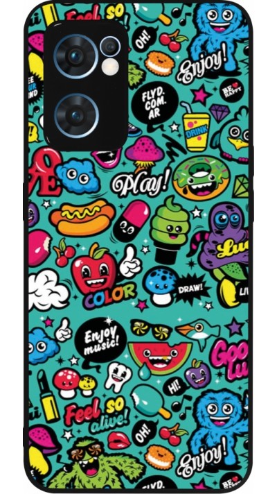 Coque OPPO Reno7 5G - Silicone rigide noir Cartoons old school