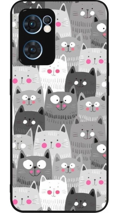 Coque OPPO Reno7 5G - Silicone rigide noir Chats gris troupeau