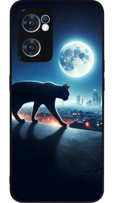 Coque OPPO Reno7 5G - Silicone rigide noir Chat noir sous la pleine lune