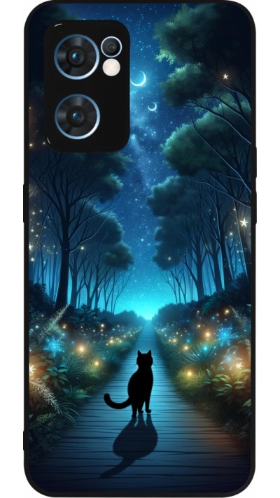 Coque OPPO Reno7 5G - Silicone rigide noir Chat noir promenade