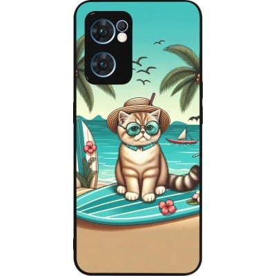 Coque OPPO Reno7 5G - Silicone rigide noir Chat Surf Style