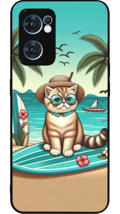 Coque OPPO Reno7 5G - Silicone rigide noir Chat Surf Style