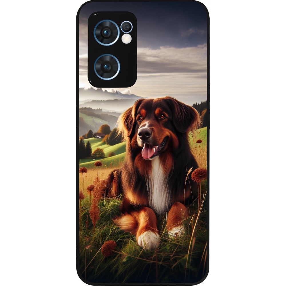 Coque OPPO Reno7 5G - Silicone rigide noir Chien Campagne Suisse