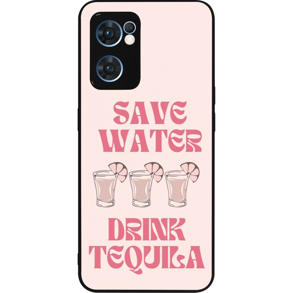 Coque OPPO Reno7 5G - Silicone rigide noir Cocktail Save Water Drink Tequila