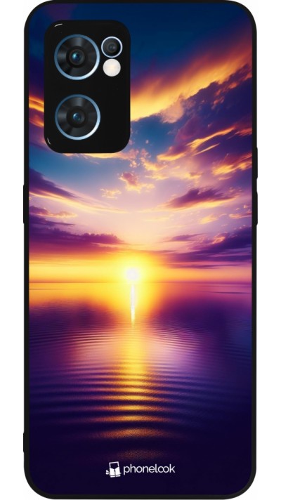 Coque OPPO Reno7 5G - Silicone rigide noir Coucher soleil jaune violet