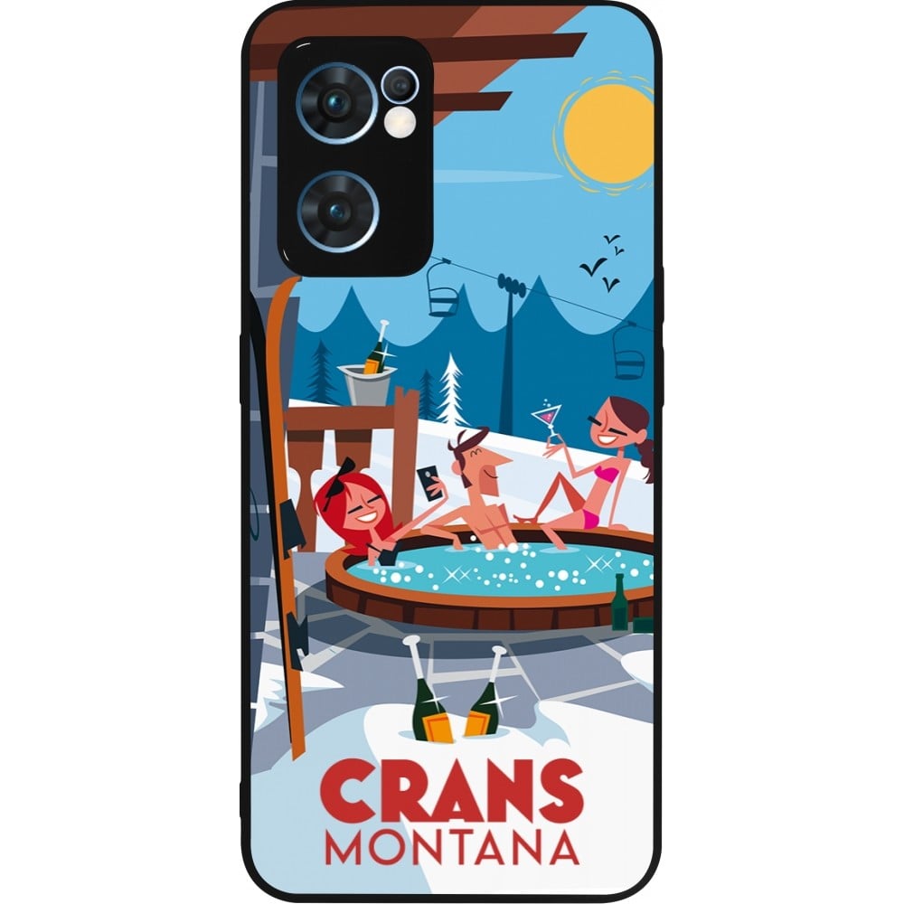 Coque OPPO Reno7 5G - Silicone rigide noir Crans-Montana Mountain Jacuzzi