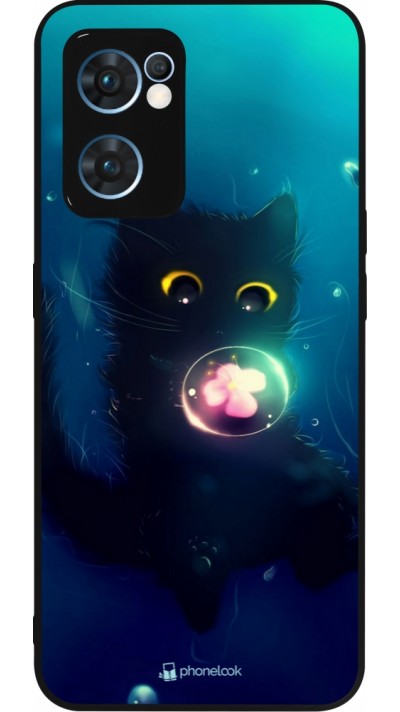 Coque OPPO Reno7 5G - Silicone rigide noir Cute Cat Bubble