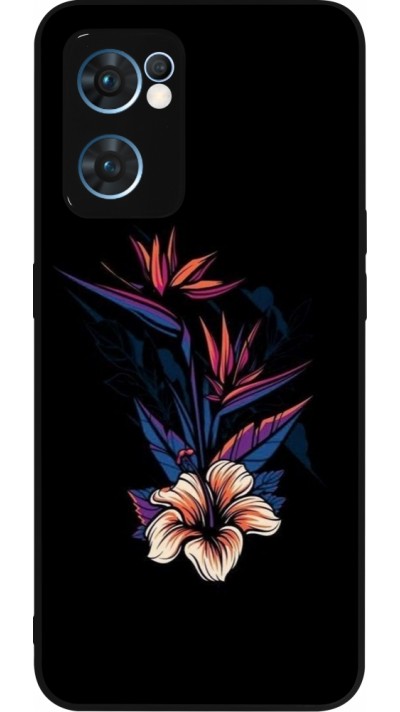 Coque OPPO Reno7 5G - Silicone rigide noir Dark Flowers