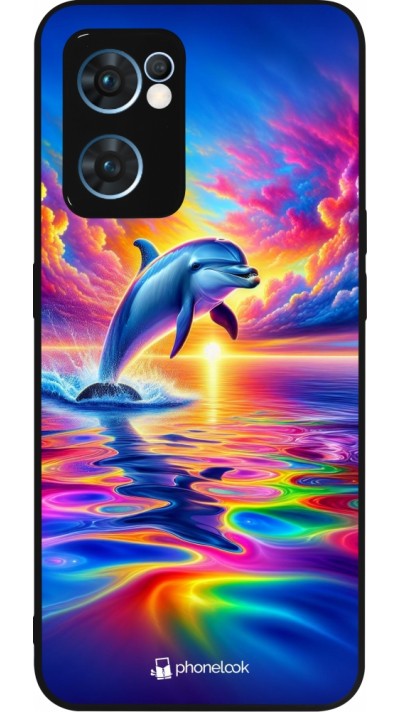 Coque OPPO Reno7 5G - Silicone rigide noir Dauphin arc-en-ciel heureux