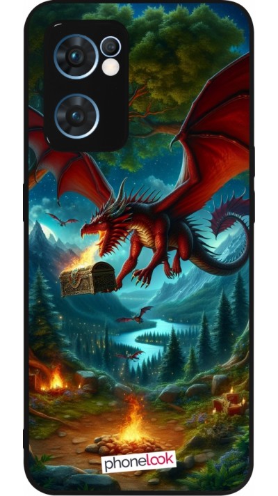 Coque OPPO Reno7 5G - Silicone rigide noir Dragon Volant Forêt Trésor