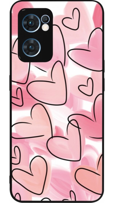 Coque OPPO Reno7 5G - Silicone rigide noir Easter 2023 pink hearts