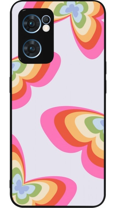 Coque OPPO Reno7 5G - Silicone rigide noir Easter 2024 rainbow butterflies