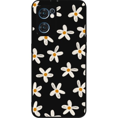 Coque OPPO Reno7 5G - Silicone rigide noir Easter 2024 white on black flower