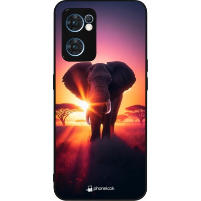 Coque OPPO Reno7 5G - Silicone rigide noir Elephant Sunrise Beauty