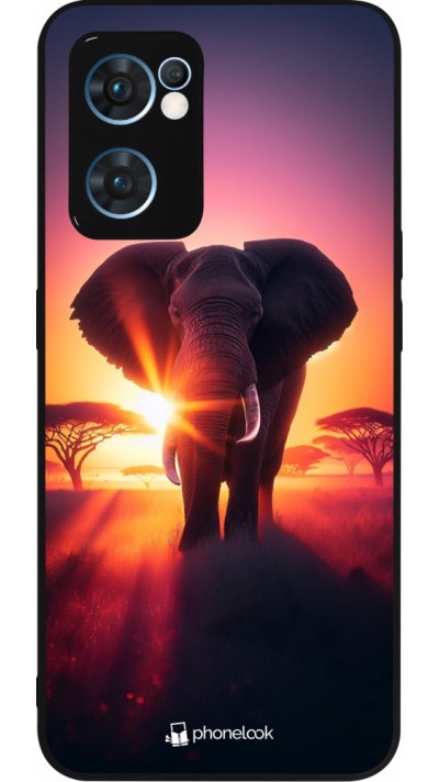 Coque OPPO Reno7 5G - Silicone rigide noir Elephant Sunrise Beauty