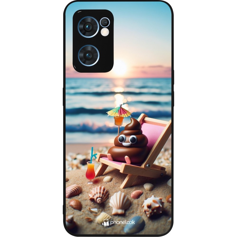 Coque OPPO Reno7 5G - Silicone rigide noir Emoji caca sur chaise longue