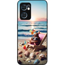 Coque OPPO Reno7 5G - Silicone rigide noir Emoji caca sur chaise longue