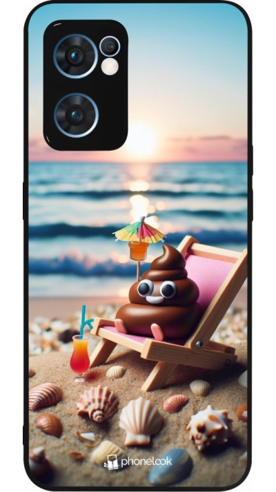 Coque OPPO Reno7 5G - Silicone rigide noir Emoji caca sur chaise longue